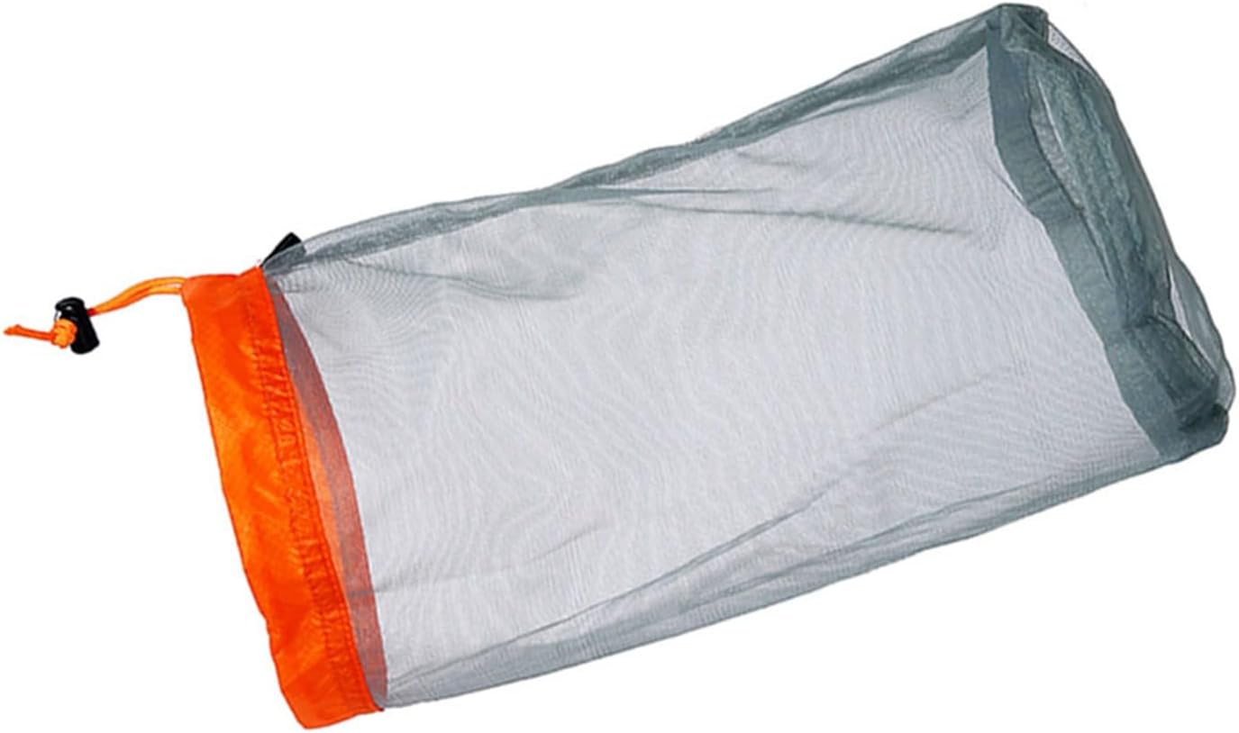 Mesh Stuff Sack Light Weight Nylon Mesh Drawstring Storage Bag for Travelling Hiking Camping Stuff Storage(Orange M)