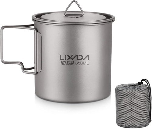 Lixada Titanium Pot, Lightweight Camping Pot Titanium Cup Titanium Backpacking Pot with Portable Foldable Handles for Outdoor Camping Hiking Backpacking