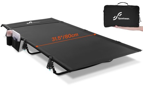 Sportneer Camping Cot: 31.5’’ Extra Wide Compact Sleeping Cots with Side Pocket - Lightweight Folding Cot for Camping Traveling Tent Day, Carry Bag Included, Easy Setup - Size 74.8''x31.5''