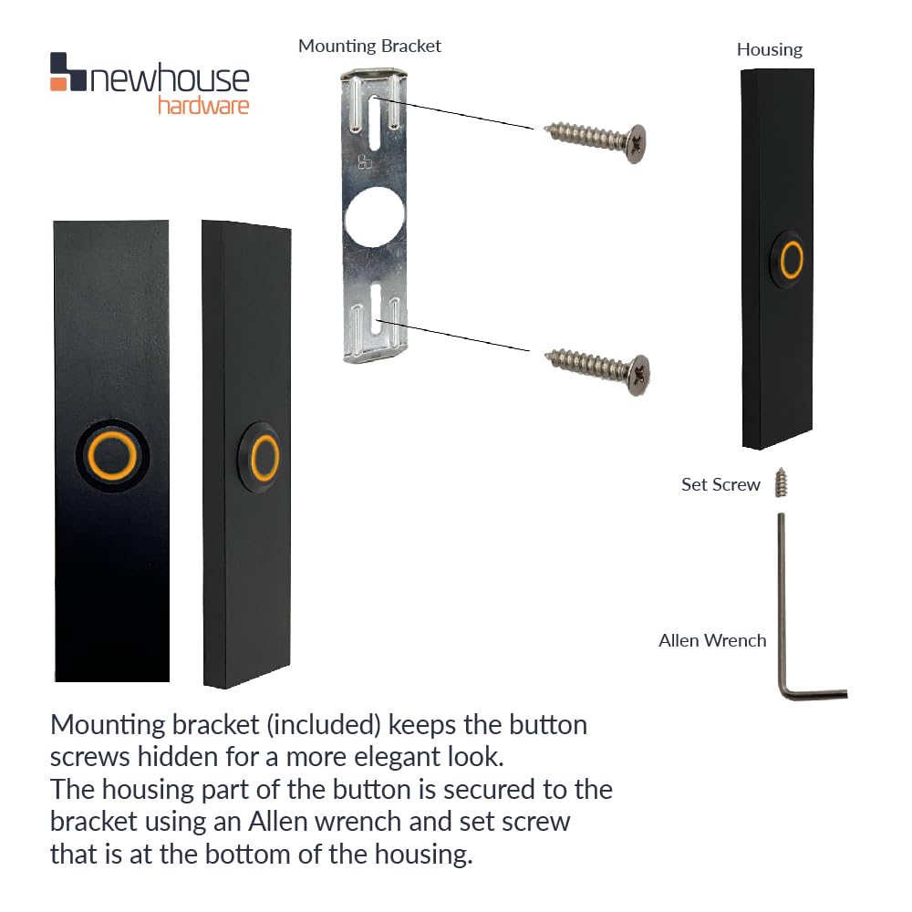 Newhouse Hardware Rectangular Lighted Wired Metal Doorbell Button in Black BT6BL, for Doorbell Chime, Buzzer, or Ringer, Door Bell Button Only, Buzzer Button with LED Button Light