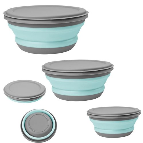 flintronic 3Pcs Collapsible Camping Bowl Sets, Portable Silicone Bowl with Lid, Folding Bowl, Portable Salad Bowl, Folding Lunch Box for Camping, Hiking, Kitchen, Green