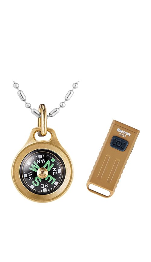 MecArmy Ultimate Outdoor Duo: Brass Mini Compass & Multi-Mode Mini Flashlight - Compact Survival Gear for Navigation, Exploration, and Emergencies