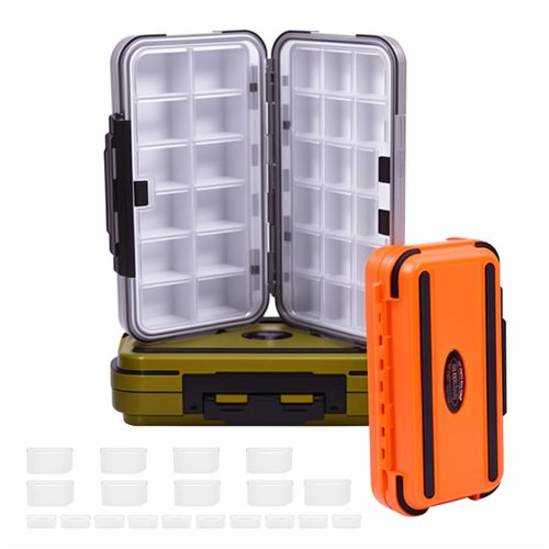 Waterproof Fishing Tackle Box 3 Pack, Double-Sided with 19 Adjustable Dividers, Leakproof Bait Storage Case for Trout Ultralight Fishing & Travel (Green, Orange, Gray)