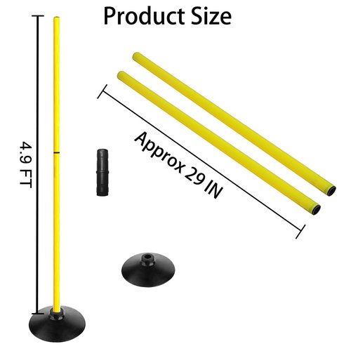TNZMART 4.9FT Training Agility Poles Set Detachable Soccer Training Sticks Slalom Poles with 10 Disc Cones and Speed Ladder (Pack of 12, Yellow)