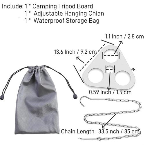 LSOSVSEU Camping Tripod Board - Turn Branches into Campfire Tripod, with Adjustable Chain to Hang Cookware, Open Fire Cooking Accessories for Picnic, Camping, Outdoor Sports (Stainless Steel)