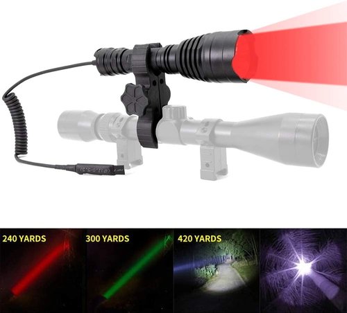 KL41Plus Hunting Flashlight Kit with Red Green IR850 White Interchangeable Modules, Long Range Scope Mount Predator Light with Remote Pressure Switch for Coyote Hog Varmint Night Hunt