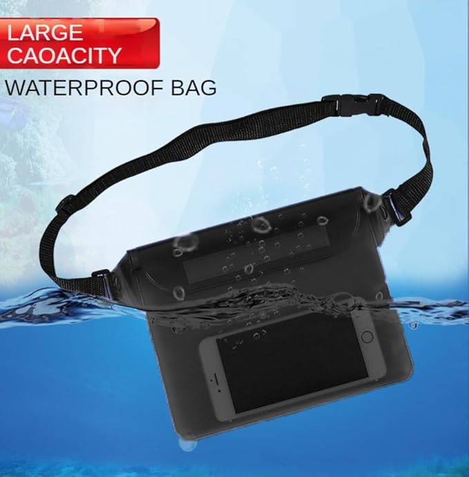 3-Pack Waterproof Bag with Adjustable Waistband and Touch Sensitive Screen, Keeping Your Phone and Valuables Dry, Perfect for Drifting, Swimming, Kayaking, Rowing, Fishing… (Black+White+Bule)