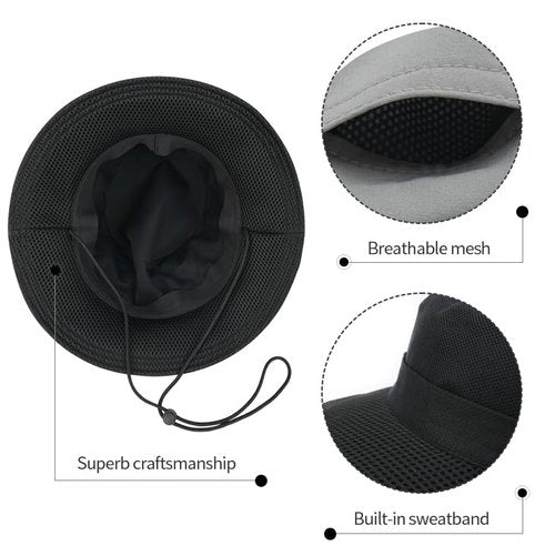FEINION Men Women Breathable Sun Cap Portable Outdoor Bucket Hat (Grey)