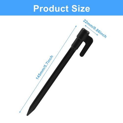 Moicstiy 24 Pack Plastic Tent Stakes, 5.7 Inch Black Durable Garden Landscape Stakes Tent Spikes for Camping, Gardening, Outdoor Beach