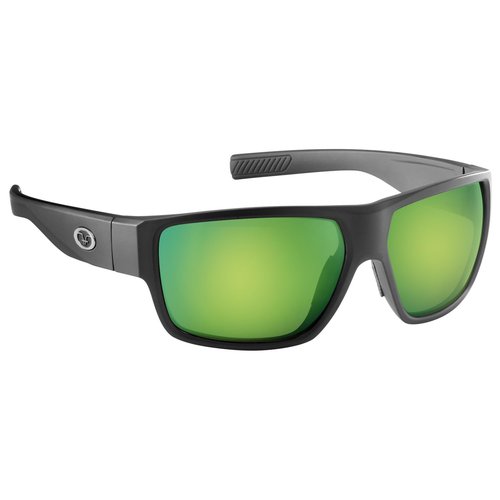 Flying Fisherman Granders Polarized Square Sunglasses, Matte Black Frame/Green Mirror Lens, Large