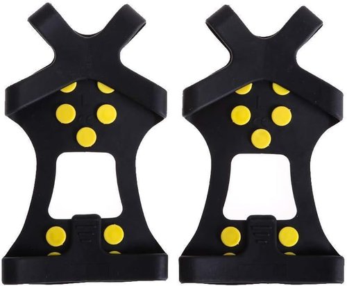 Fiersh Ice Cleats - Snow Grippers Crampons Anti-Slip Traction Cleats Ice & Snow Grips for Shoes and Boots - 10 Steel Studs Slip-on Stretch Footwear for Women Men Kids (Extra 10 Studs)