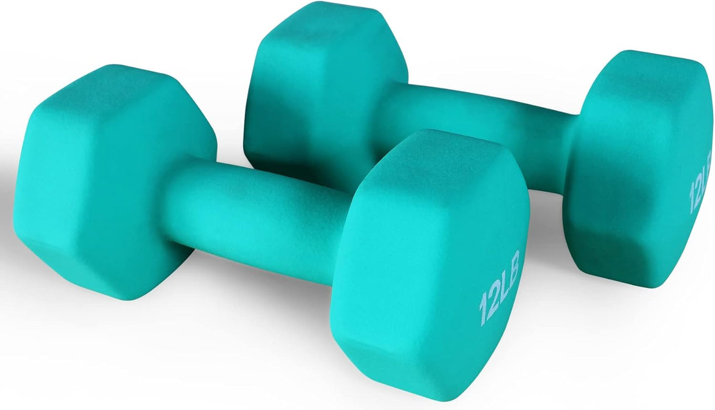 Neoprene Dumbbell Hand Weights, Anti-Slip, Anti-roll, Hex Shape Colorful, Pair or Set with Stand
