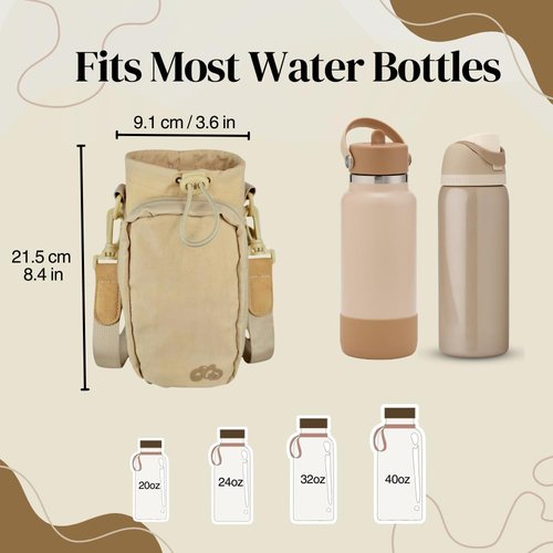 Water Bottle Holder Crossbody, Carrier Sling Bag with Phone Pocket and Key Hook Strap, Fits 24oz/32oz/40oz bottles, Adjustable Shoulder Strap, Belt Strap loops, For Hiking, Walking, Outdoor Activities