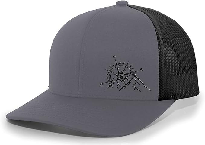Trenz Shirt Company Men's Outdoors Mountain Scenic Forest Compass Woodland Embroidered Mesh Back Trucker Hat