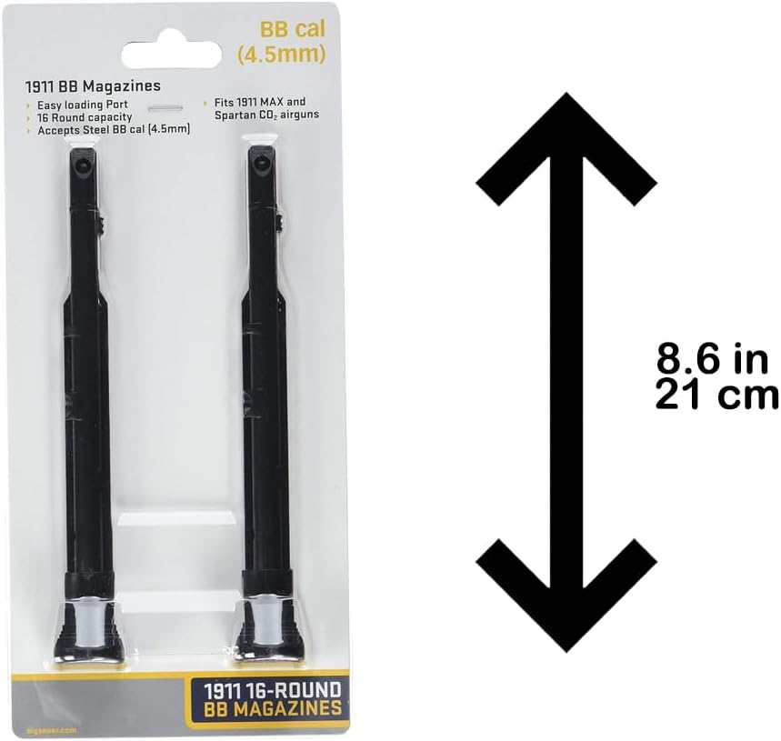 Sig Sauer Shooting Targeting Durable Performance Polymer 1911 BB-Gun, Holds 16 Steel BBS, .177 Caliber Magazines - 2 Pack