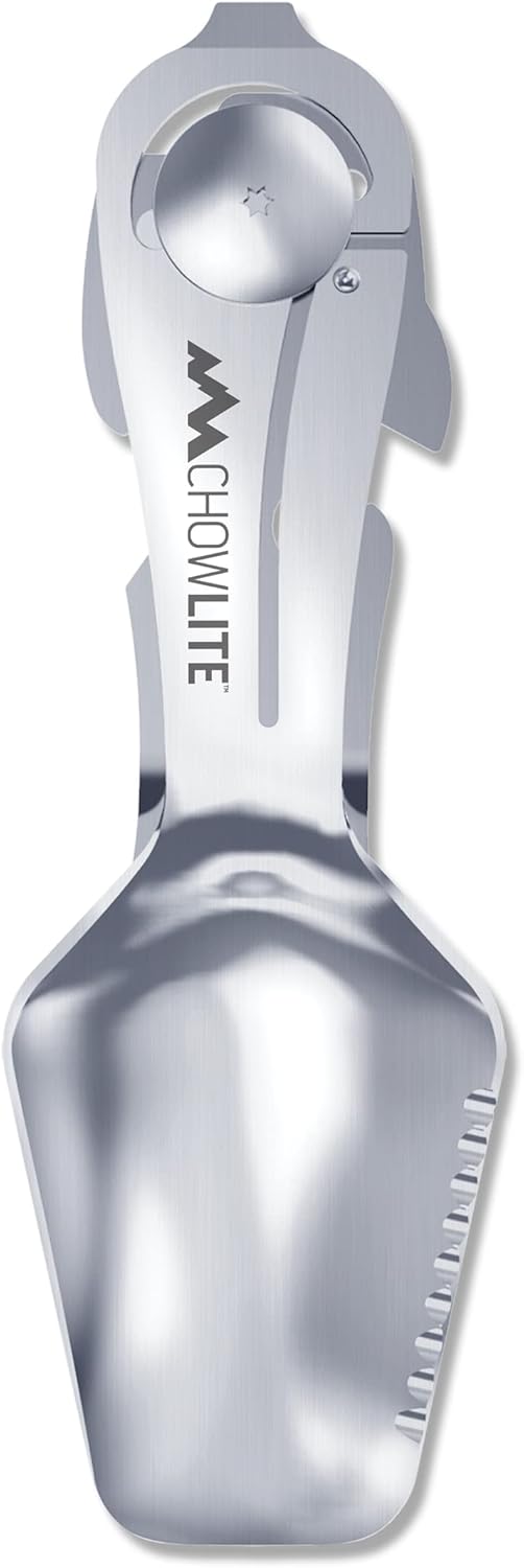 OUTDOOR EDGE Chowlite - Mealtime Multitool with Folding/Locking Fork, Spoon, Bottle Opener, Can Opener and Screwdriver - 100% Stainless Steel - Perfect for Camping, Hiking, Backpacking and Hunting