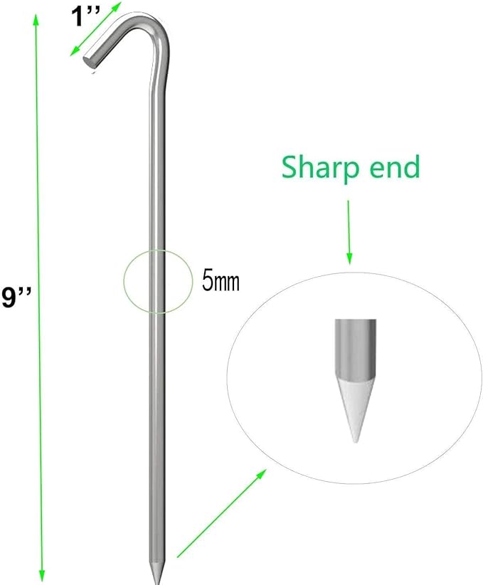 9 Inch Galvanized Tent Stakes Metal Tent Pegs, Heavy Duty Steel Yard Camping Stakes Tarp Hooks Inflatables Outdoor Decorations, 25 Pack