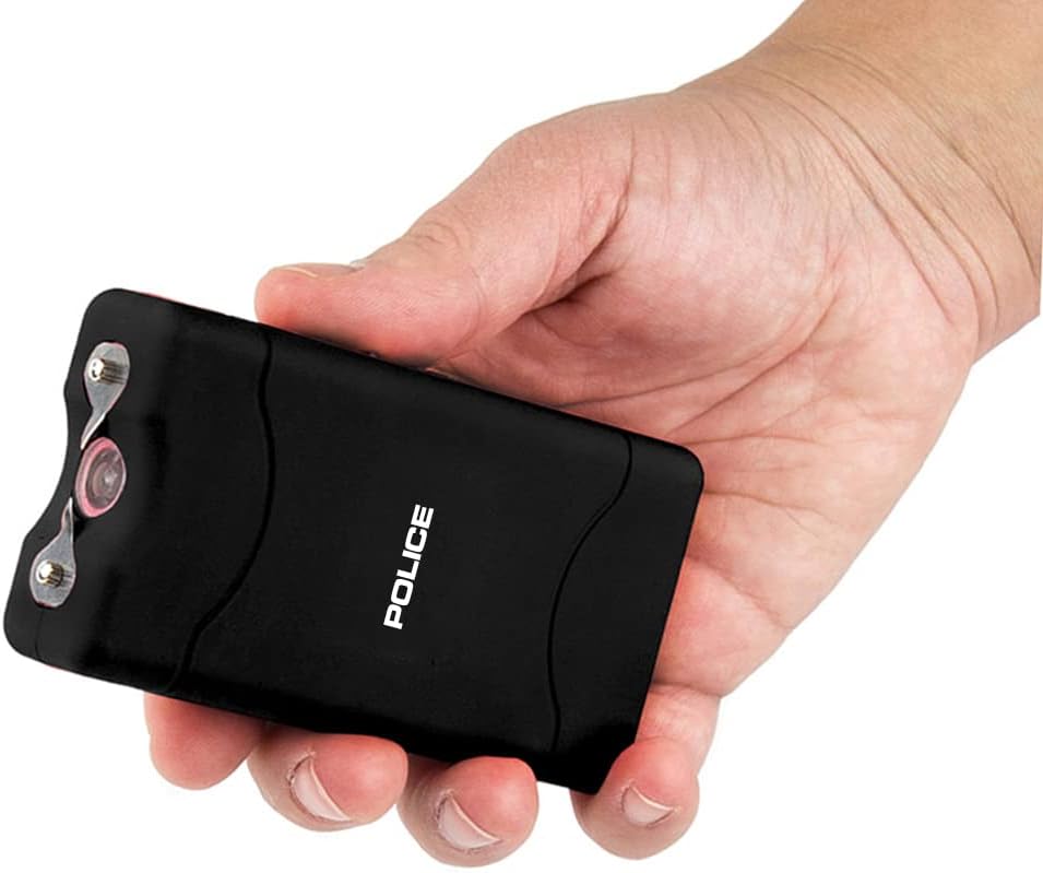 POLICE Stun Gun for Self Defense 800 – High Voltage Mini Rechargeable with LED Flashlight, Compact & Heavy Duty – Personal Security for Women & Men – Black