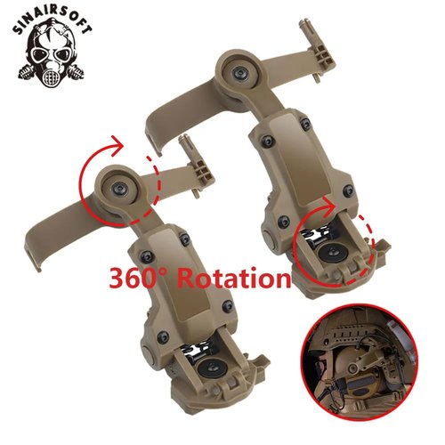 SINAIRSOFT Tactical Helmet ARC Rail Adapter Headsets Rail Mount Bracket Kit with 360°Rotation for Airsoft Games Ear Protection Helmet Mount Accessories (Camouflage Black)
