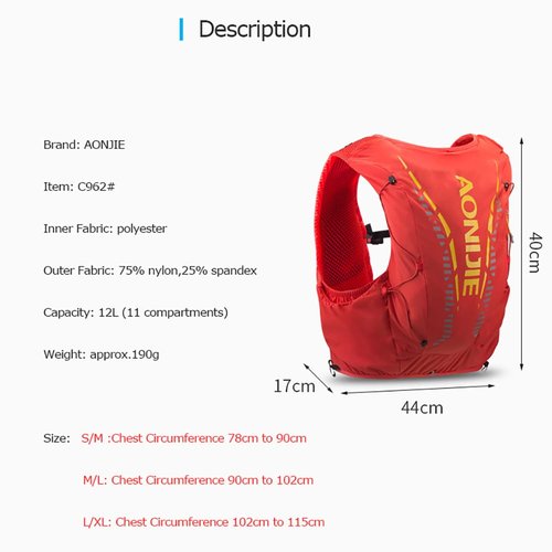 AONIJIE Running Hydration Vest 12L for Men and Women, Lightweight Hiking Backpack with 2 Soft Flasks for Running Hiking (Black with 2 Bottle, L/XL)