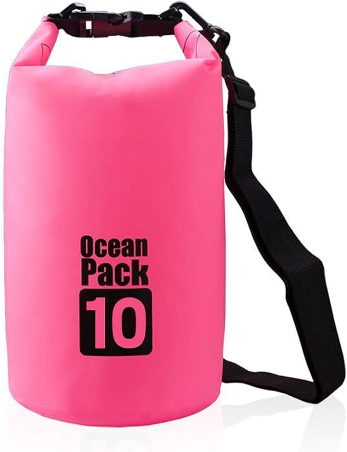 Outdoor Dry Sack/Floating Waterproof Bag 2L/3L/5L/10L/15L/20L/30L for Boating, Kayaking, Hiking, Snowboarding, Camping, Rafting, Fishing and Backpacking (Pink, 10L)