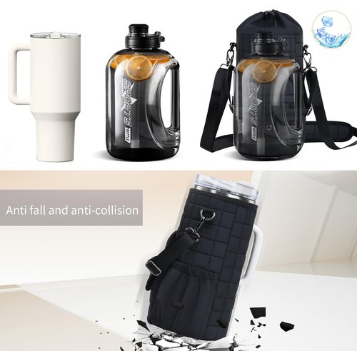 Water Bottle Carrier Bag Insulated with Phone Pocket Quilt Water Bottle Holder Pouch, Daily Use Sling Bag with Adjustable Strap, Large Space for Stanley 40oz Tumbler and Any Other Sports Water Bottle