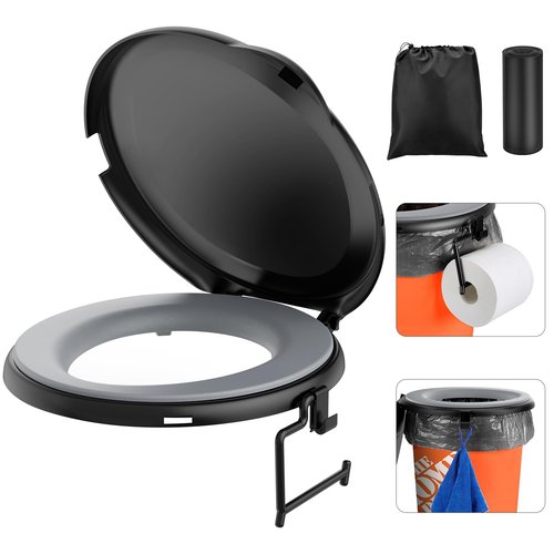 Bucket Toilet Seat with Cushion, 5 Gal Bucket Toilet Seat with Lid for Camping, Soft Cushion Toilet Seat with Storage Bags and Disposable Toilet Bags, Camping, Hiking, Emergency, Car, Boat
