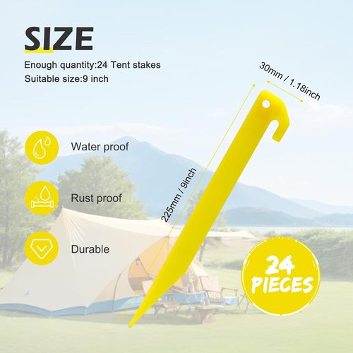 24pcs 9 inches Plastic Tent Pegs Durable Spike Hook Awning Camping Caravan Pegs Accessory,Plastic Tent Stakes Suitable for Outdoor Lawn, Beach,Garden Decoration and Fixation
