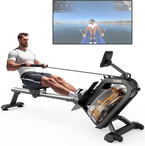 YAMO Rowing Machines for Home, Water Rowing Machine for Immersive Water Rower, Indoor Rowing Machine Large Water Tank & Comfortable Seat, 350lbs Weight Capacity, App Compatible,LCD Monitor