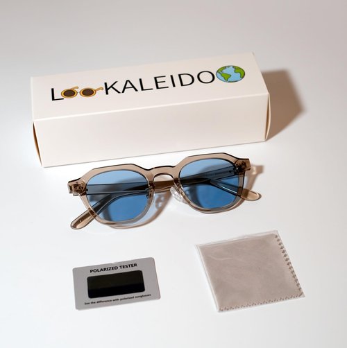 LOOKALEIDOSCOPE Casual Sports Polarized Sunglasses For Men Women Lightweight,TR90 Frame (Khaki gray-Blue)