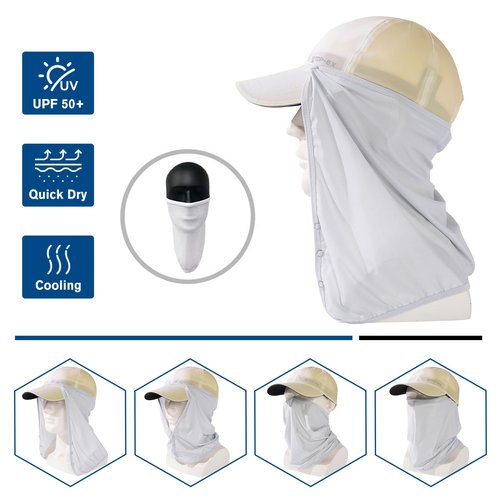 TOP-EX L Men Women Beige Running Waterproof Hydro Cooling Hat Detachable UV Sun Protection Neck Drape Baseball Cap for Big Heads
