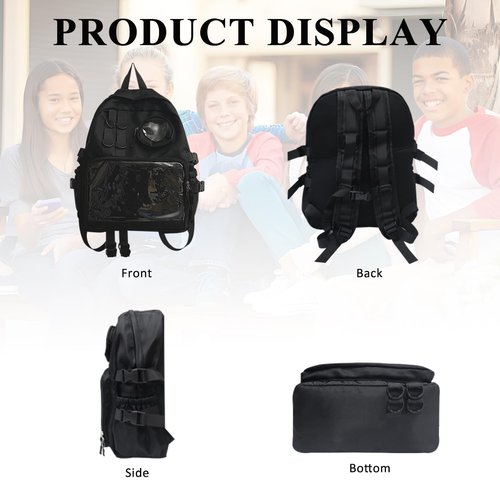 MOVOYEE Backpack for Men Travel Women Work Casual Daypack Backpacks Hiking Bookbag,Anti Theft Carry On Clear Backpack,Cute Ita Bag with Pin Display Adjustable Strap Black