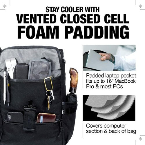 DEFY VerBockel Roll Top Backpack 2.0 | 'Un-Zipped' Waxed Canvas | 28-40 Liter Multi-Use Carry Pack For Men | Utility Backpack w/Laptop Sleeve | Water Repellent Travel Pack (Black)