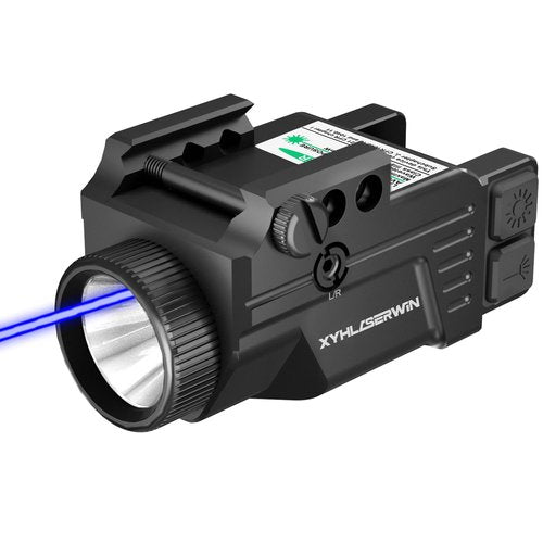 XYH BL70 500 Lumens Tactical Flashlight with Blue Laser Sight Combo, Pistol Light Blue Laser Combo with Strobe&Constant Light Modes, USB-TypeC Rechargeable Fits Standard Picatinny&Glock Rails