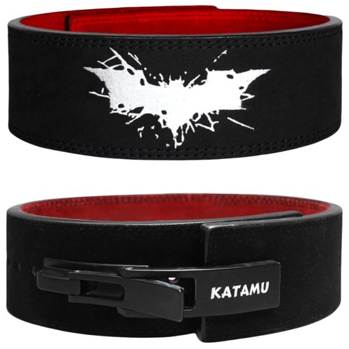 Katamu Premium Leather Lever Weightlifting Belt – Secure Steel Lever, Powerlifting Support for Deadlifts, Squats & Heavy Lifts - Be A Hero (Vengeance, Medium)