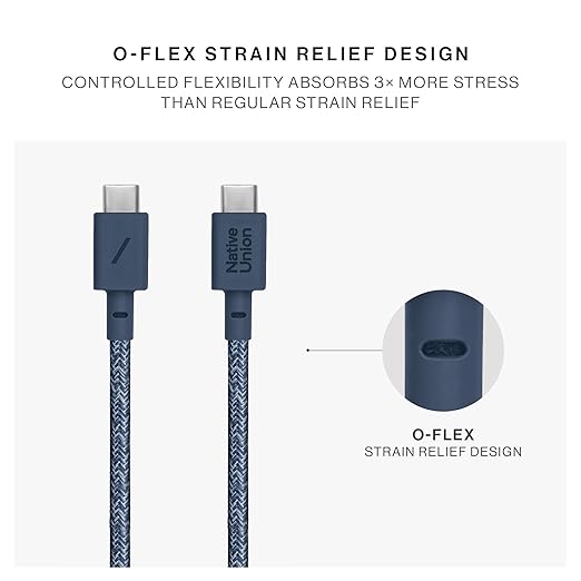 Native Union Type-C Belt Cable - USB-C to USB-C 4ft Ultra-Strong Charging Cable Compatible with iPhone 16, 16 Plus, 16 Pro, 16 Pro Max, iPad Pro, iPad Air, Galaxy S25, Flip 6, Fold 6 (Navy)