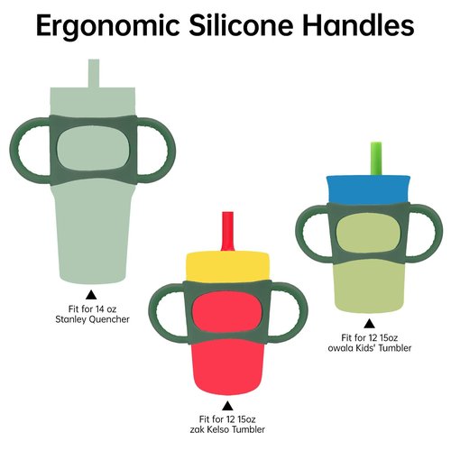 NiHome Tumbler Grip Compatible with 14oz Stanley Quencher, Fit for 12 15oz Zak Owala kids Cups Accessories Handle, Silicone Dual-Handle Tumbler Handles for Home Travel Outdoors Daily Use (2PCS,Green)