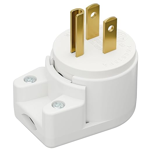 12-Direction Adjustable Right Angle Nema 5-15P 15A 125V Rewireable AC Plug - White, ETL Verified