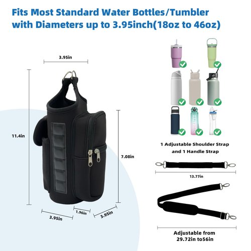 DuoLizDe Magnetic Water Bottle Holder with Strap fits 18-46oz, 6 Built-in Magnets Gym Bag Attach to Fitness Equipment, Water Bottle Carrier with Phone Pockets, Magnetic Gym Bag, Gyms Essential