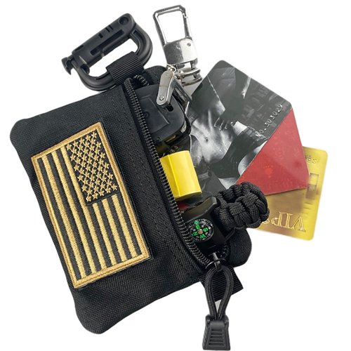 Tactical First Aid Pouch + Compact EDC Pouch, Utility Military Belt Waist Bag Pack with Flag Patch for Hiking, Traveling, Outdoors (Black)