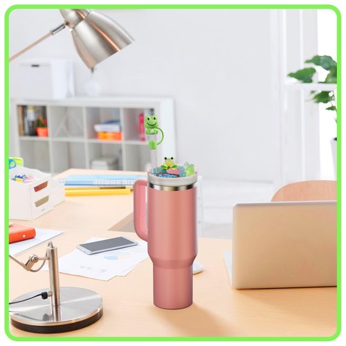 Stanley Name Plate 40 30 oz - Stanley Cup Accessories Name Plate with Silicone Straw Cover Cap for Tumblers for Girls, Daughters, Nieces and Granddaughters (Glow in The Dark, Frog) Style-9