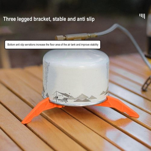 Orange Folding Universal Fuel Can Canister Stand, Tripod Stabilizer for Camping Stoves, Upgrade Compact Butane Gas Tank Bracket, Base Tilting Prevention Shelf and Footrest, Camping Stoves