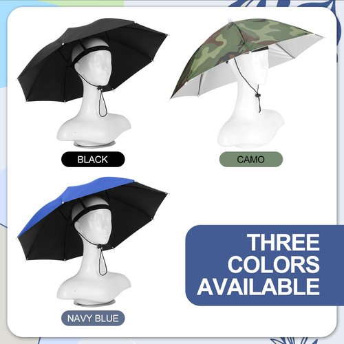 Bulyoou 3 Pcs Fishing Umbrella Hat 27'' Adjustable Hands Free Foldable Head Umbrella Cap UV Protection Waterproof for women men fishing summer(Black, Blue, Camouflage)