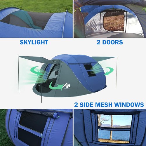 Tent Fan + Pop Up Tent, 4 Person Waterproof Tent & Rechargeable Camping Tent Fan with LED Light & Remote Control for Camping