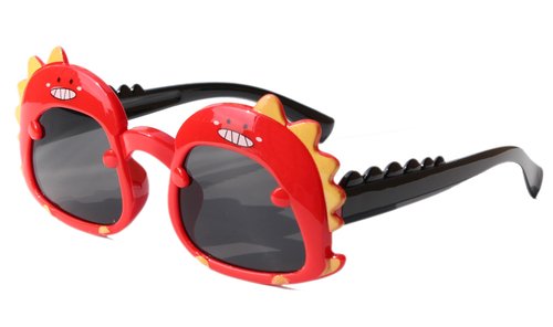 Dinosaur Cartoon Sunglasses for Kids Aged 2-6,UV Protection Secure Fit for Outdoor Adventures,Dark Lenses Red Black