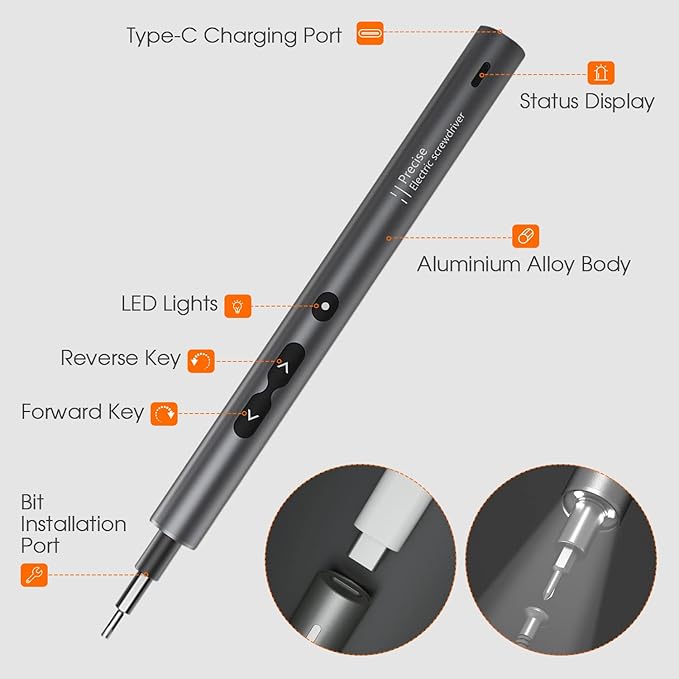 UF-TOOLS Mini Electric Screwdriver, 62 in 1 Cordless Rechargeable Small Power Screwdriver Set with 48 Bits, Led Light and Magnetic Mat, Professional Repair Tool for Phone Watch Camera Laptop PC