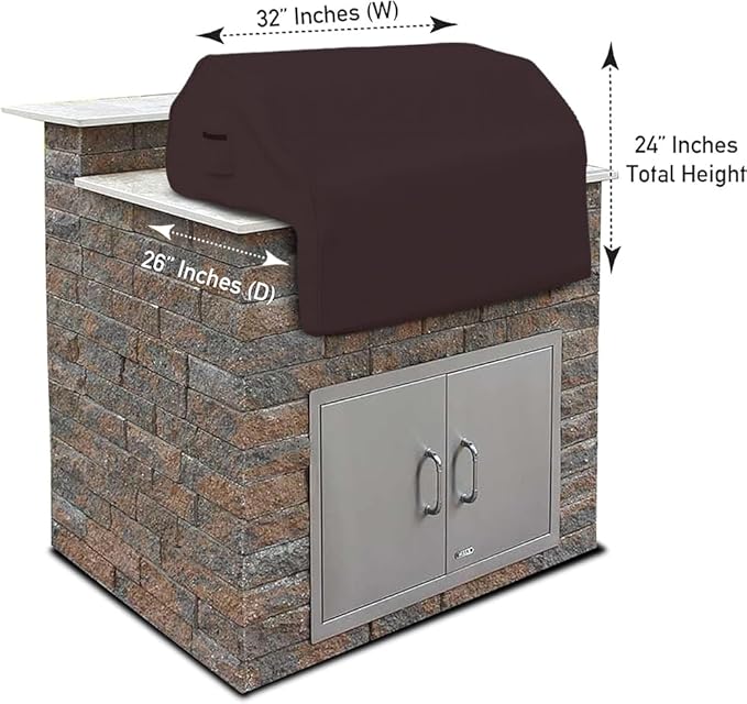 Covers & all Built-in Outdoor Grill Cover, Durable 12 Oz Waterproof Cover Max Material with Air Pocket & Elastic for Snug Fit (32" W x 26" D x 24" H inches, Coffee)