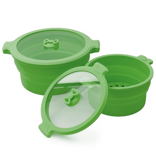 MORSNE Collapsible Silicone Bowls with Lids for Camping, Microwave, Travel & Outdoor Hiking - Green 2 Pack (0.8L+1.4L)