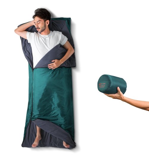 Litume Ultra Compact Summer Sleeping Bag with Velvet Lined, 1.4 lbs/ 630g, Synthetic Lightweight Envelope Combinable Sleep Sack for Adult, Family, Outdoor, Camping, Travel, Backapcking (Green)