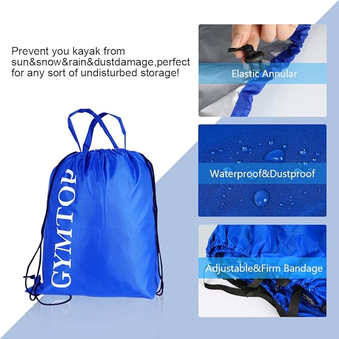 7.8-18ft Waterproof Kayak Canoe Cover-Storage Dust Cover UV Protection Sunblock Shield for Fishing Boat/Kayak/Canoe 7 Sizes [Choose Color] (Dark Blue(Upgraded), Suitable for 13.8-15ft Kayak)